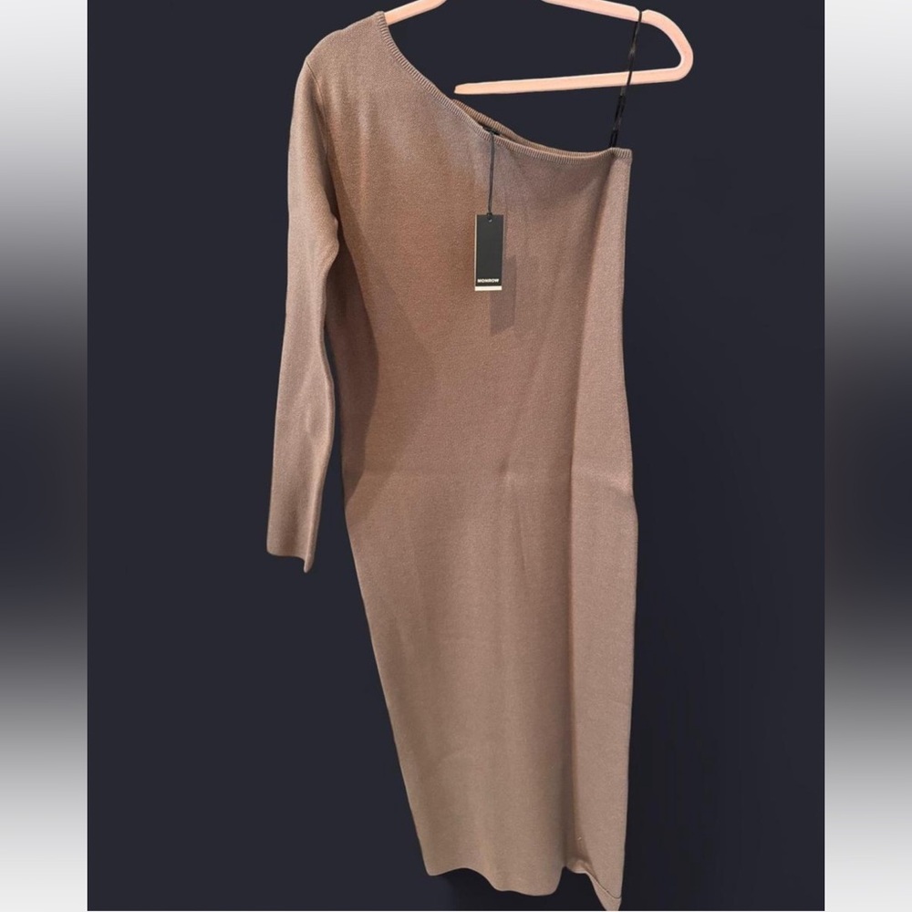 Monrow Tan Asymmetrical Bodycon Dress Cocktail